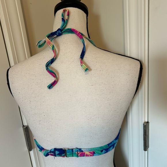 Vibrant 80s Floral Halter Bikini Top pushup - Picture 3 of 5
